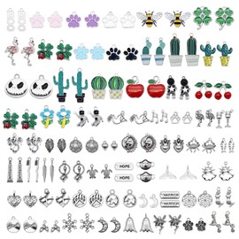 GraceAngie Wholesale 50 Pieces Tibetan Silver Plated Charms Footprint Flower Animals Mixed Charms Pendants DIY for Jewelry Making and Crafting