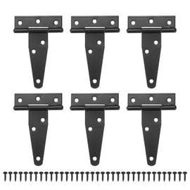 M METERXITY 6-Pack Iron T-Strap Shed Door Hinges, 3 Inch Barn Door Gate Hinges, Tee Hinge Wrought Hardware with Screws for Wooden Fences/Yard/Barn Door [Black]