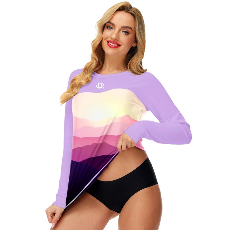 Deerose Rash Guard Womens Long Sleeve Gradient Shirts for Swimming