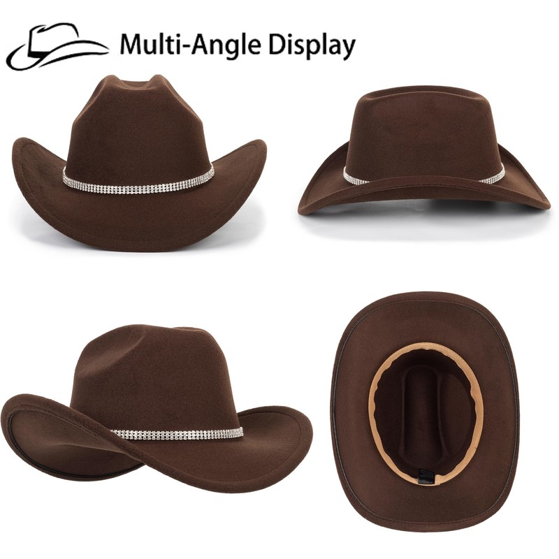 Womens Western Rhinestone Cowboy-Cowgirl Hat Fedora Jazz Hat with Sparkly