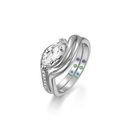 NAVISAFIRA 2-PC Marquise Cut Moissanite Ring Set | S925 Sterling Silver 1CT Wedding Jewelry, Single Side Pavé & Twisted Band, Non-Tarnish Hypoallergenic Bridal Rings for Women (Silver,5)