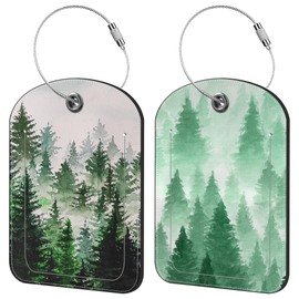 iapodiad Foggy Forest Luggage Tag for Suitcase Set of 2 PU Leather Cute Luggage Tags with Stainless Metal Loop ID Label Privacy Flap Suitcase Tags for Women and Men Travel