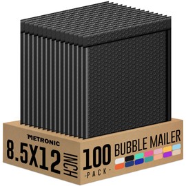 Metronic Bubble Mailer 8.5X12 Inch Black 100 Pack,Waterproof Padded Envelopes,Self-Seal Bubble Mailers Cushioning Bubble Envelopes for Shipping,Jewelry Makeup Supplies, Packaging Bulk