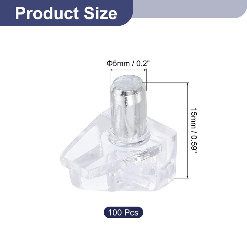 sourcing map 100Pcs 5mm Shelf Support Peg, Clear Plastic Shelf
