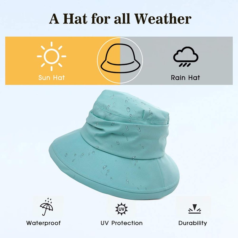 Comhats Ladies' Foldable Rain Hat, Sun Hat, Waterproof, Wide Brim,