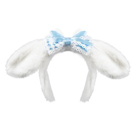 Framendino, Cute Bunny Ears Headband Furry with Bow Bluey Kawaii Rabbit for Women Accessories
