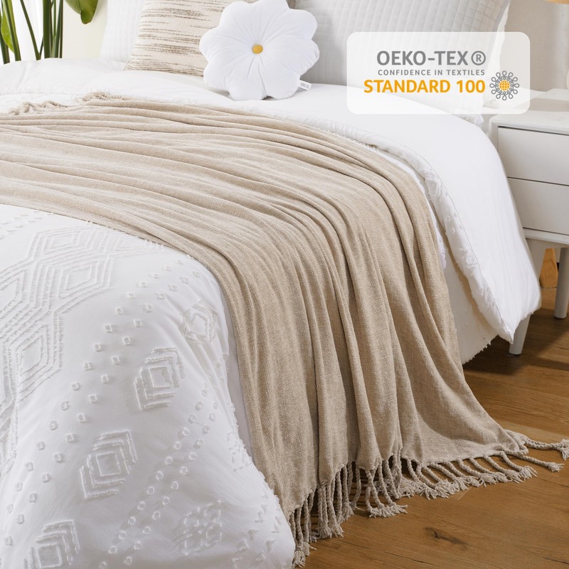 BATTILO HOME Beige Throw Blanket for Sofa Bed Couch Chair,