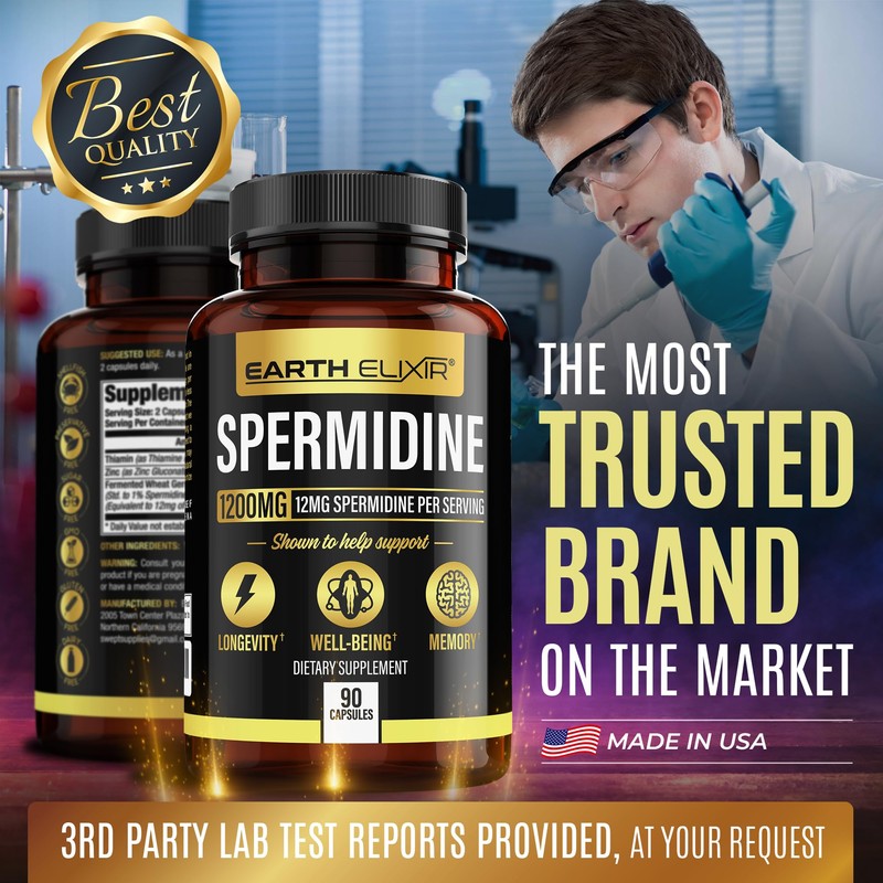Earth Elixir Spermidine Supplements 1200mg (90 Capsules) – Anti Aging
