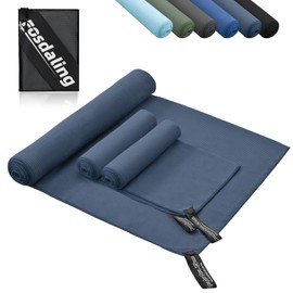 Fosdaling Set of 3 Microfibre Towels: Large 160 x 80 cm and 2 Small 80 x 40 cm, Quick-Drying Microfibre Sports Towel, for Bath Towel, Travel Towel, Fitness & Sports Towels and Beach Towel (Navy Blue)
