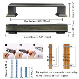 JAY-KIO 10 Pack Brushed Black Nickel Kitchen Cabinet Pulls,3-3/4 Inch(96mm) Hole Centers Zinc Alloy Solid Square Cabinet Handle Drawer Pull,Modern Hardware for Cupboard Dresser Bar