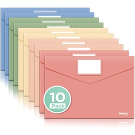 Sooez 10Pack Plastic Envelopes, Plastic File Folder, Folders for Documents Retro Colors, Super Heavyweight Document Holder, Storage Pouches, File Envelopes for School Office Supplies