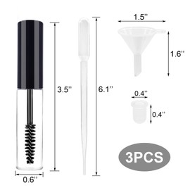 Qancekoo 3pcs Empty Mascara Tubes with Eyelash Wand, 8ml Eyelash Cream Container Bottle Refillable with Funnels and Inner Stoppers for Castor Oil, DIY Cosmetics lash or Brow Serum (Black)