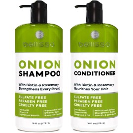 Bellisso UD_Onion Shampoo and Conditioner Set   With Rosemary and Biotin   Thickening Products for Women and Men   Volumizing Salon Grade
