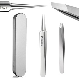 Square Plug Tweezers Tweezers (Tead Angle) Extra Fine Tip Width 0.004 inch (0.1 mm), Precision Tweezers, Square Stopper Remover, Black Head Removal, Storage Case Included, Set of 2