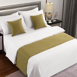 AMBERIS Bed Runner Green, Imitation Linen Decorative Bed Scarf for Home Hotel