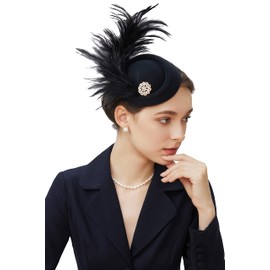 BABEYOND Fascinator Hat for Women Tea Party Kentucky Derby Fascinator Hat Pillbox Hat Peacock Feather Fascinator (Black)