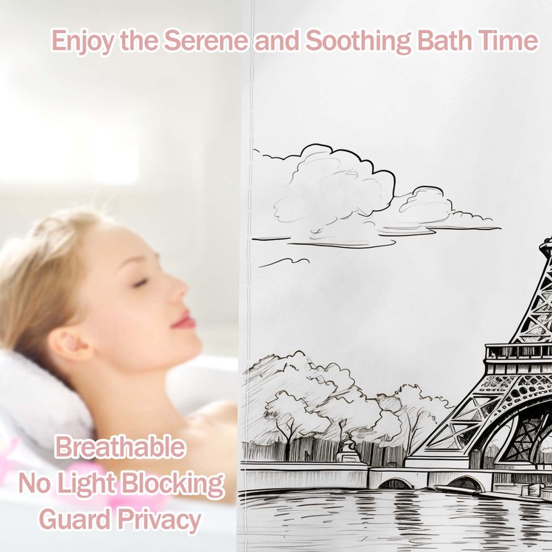DLTAY Eiffel Tower Shower Curtain Paris French City White Bathroom