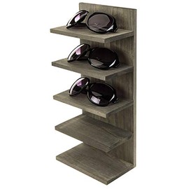 MyGift Solid Gray Wood Sunglasses Holder Display Stand, Wall Mounted Retail Eyewear Showcase Shelf Rack, Holds 5-Pairs