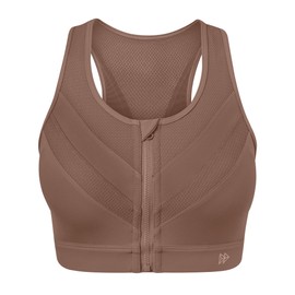Yvette High Impact Zip Front Closure Sports Bras, Support for Large Bust Women, Supportive Comfortable,Coffee,S