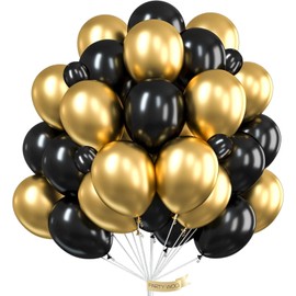 PartyWoo Gold and Black Balloons, 60 pcs of Black Balloons, Gold Metallic Balloons for Black Gold Party Decorations, Hip Hop Party Decorations, Hollywood Party Decorations, Disco Party Decorations