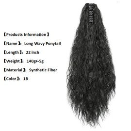 22" Claw Clip Ponytail Extension for Women Black Color Long Wavy Pony Tails Hair Extensions Fluffy Natural Looking Synthetic Clip in Ponytail Hairpiece for Daily Use