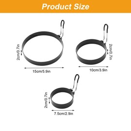 TUKEVA Pack of 3 Egg Moulds for Pan, Fried Egg Moulds, Round, Omelette Shape, Handle Packs, Stainless Steel Pancake Moulds, Fried Egg Moulds for Fried Eggs, Sandwiches, Meatloaf (3, S/M/L)