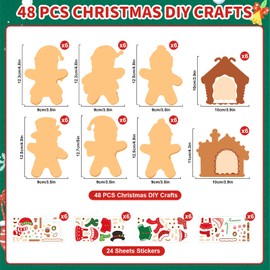 COCHIE 48Pcs DIY Christmas Craft Kits for Kids, Christmas Gingerbread Man Craft Art Kit, Make Your Own Christmas Craft Xmas Party Decor DIY Gingerbread House Cutouts for Holiday Handcraft Supplies