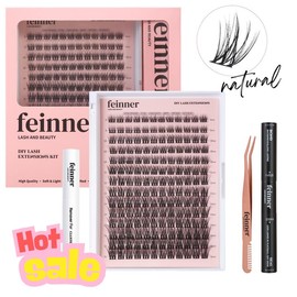 feinner DIY Lash Extension,  Lash Bond and Seal,Remover,Tweezer for Easy Apply Waterproof Long Lasting at Home,Soft Natural 0.07 D Curl 8-16mm Mix Makeup Eyelash Clusters:_Classic 02 Kit