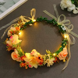 DRESBE Light Up Floral Headbands LED Wedding Flower Crown Garland for Women