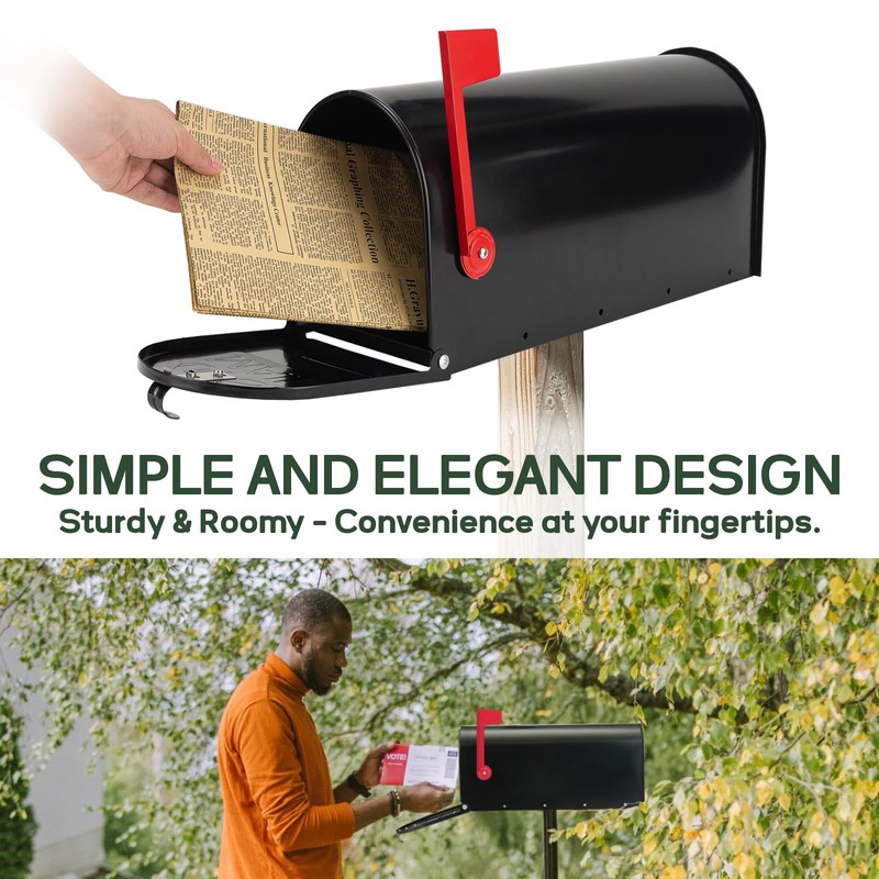 RAINHOL Black Metal Mailboxes for Outside Post Mount, Standard Mail
