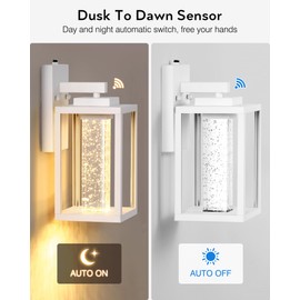 VIANIS White Outdoor Garage Lights Wall Mount, 2 Pack Dusk to Dawn Outdoor Coach Lights for House with Integrated 10W LED Light Source Crystal Bubble Glass, Modern Exterior Porch Light Wall Sconce