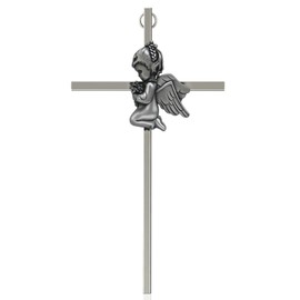 Evalote Baby Wall Cross Baptism Gift for Girl – 7-Inch Silver Praying Boy Wall Cross for Christening, First Communion, or Newborn Nursery Décor (7 inch Girl)