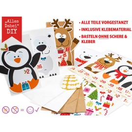 KuschelICH Advent Calendar for Filling Polar Bear Reindeer Penguin - with Stickers to Design and DIY - Reusable (X-Mas-Friends)