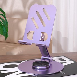 Adjustable Metal Phone & Tablet Stand, 360° Rotating Desktop Holder, Weighted Base, Purple