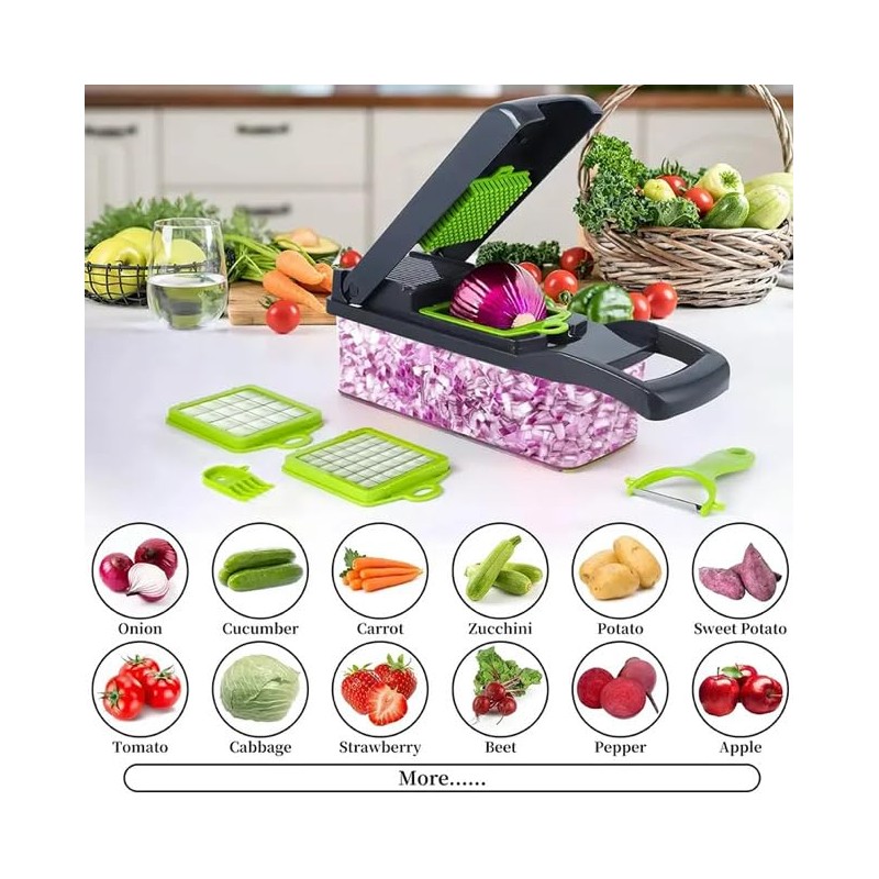Multifunctional Vegetable Slicer with Accessories, Sharp Blades for Fruits and