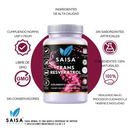 Trans-Resveratrol 100% Puro | 90 Cápsulas | Antioxidante Premium Saisa Herbal