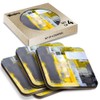 4 x Square Coasters - Grey Yellow Abstract Art Style