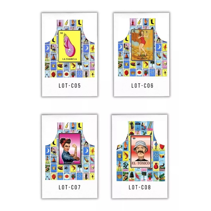Texben 4 Mandiles Para Cocina Sublimados Lotería Mexicana