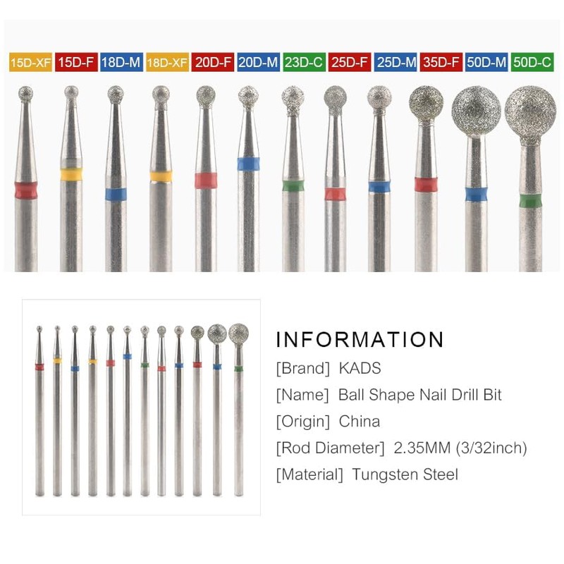 Rolabling 12 Sizes Ball Shape Nail Drill Bit Nail Polish