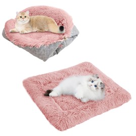 TUAKIMCE Cat Beds for Medium Cats and Dogs Function 2 in 1 Plush Soft Blanket and Cat Beds for Indoor Cats Warm Fluffy Pet Mat Puppy Bed Kitten Bed Washable (Pink)