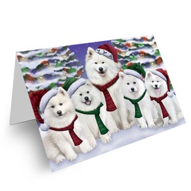 Doggie of the Day Christmas Family Portrait Samoyed Dog Note Cards - Adorable Pets Invitation Cards with Envelopes - Pet Artwork Christmas Note Cards (10 Note Card)