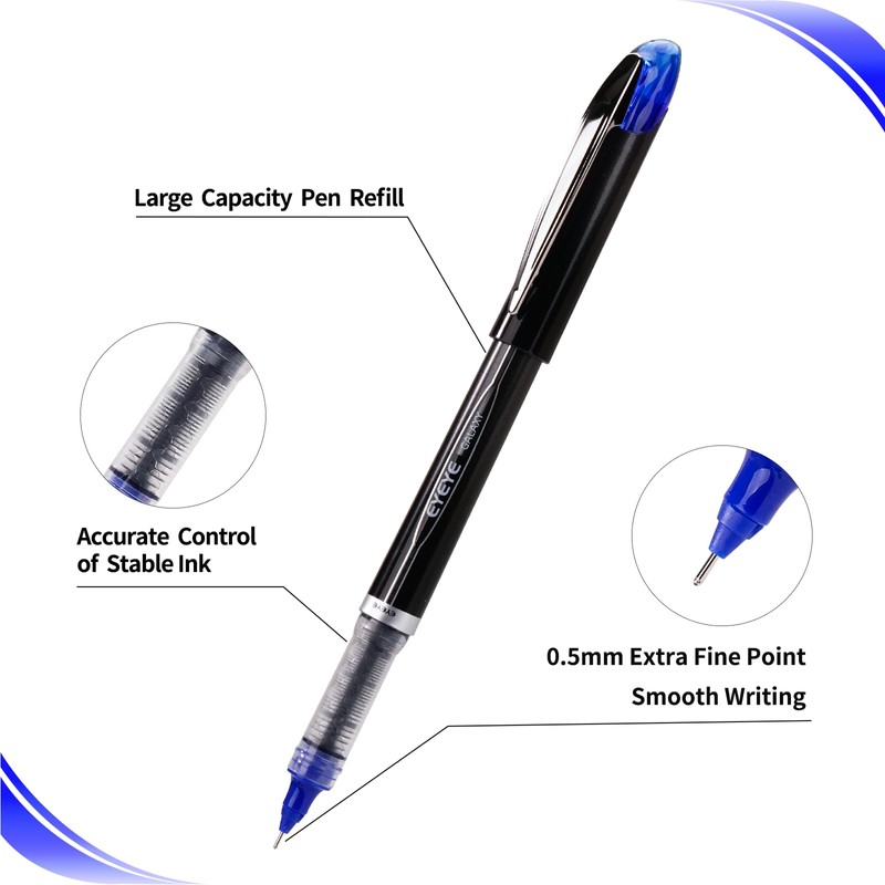 EYEYE Needle Rollerball Pens 0.5mm, 3 Assorted Colors Extra Fine