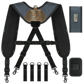 FUZVOL Tool Belt Suspenders, Tool Bag Suspenders, Work Belt Suspender with Magnetic Wristband and Loop Attachment, Padded Construction Suspender for Carpenter, Electrician, Framer, Black