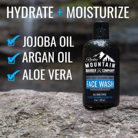 Rocky Mountain Barber Company Men's Daily Face Wash - With Jojoba Oil, Argan Oil, Chamomile Floral Water and Aloe Vera â Unscented - 8 oz