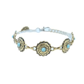 TrendyFashionJewelry TFJ Women Western Bohemian Boot Chain Metal Bling Bracelet Anklet Shoe Weekend Blue Flower Charm Antique Gold Color