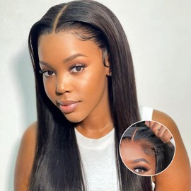 Wear and Go Glueless Wigs Human Hair Pre Plucked Pre Cut 4x4 Bob Straight Wig Human Hair Upgraded No Glue HD Lace Front Wigs for Women Natural Hairline 150 Density (12 Inch)