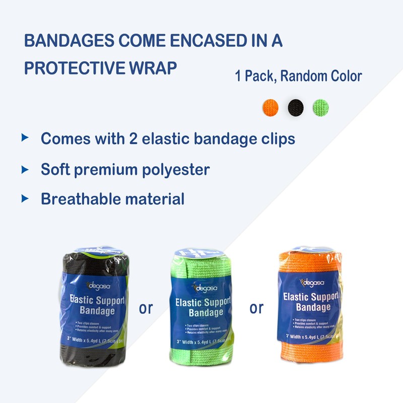 Degasa Elastic Bandage wrap with Closures Clips, 1 Pack, Random