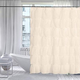 Gee Di Moda Gypsy Ruffled Shower Curtain, 100% Polyester Fabric Bathroom Drapes – Housewarming Gift - 70 Inch Wide by 72 Inch Long, Cream