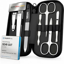 Solingen Manicure Set – Comparison Winner – Genuine Leather Case Handy and Soft – 7 Piece Complete Set for Men and Women marQus Made of Shiny Nickel-Plated Polished Steel