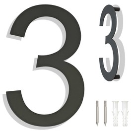 Ywonoby Large Brushed Stainless Steel House Numbers - Modern Floating Black Grey Door Numbers - 8 Inch (203mm) Height Arial Address Plaque Number 3